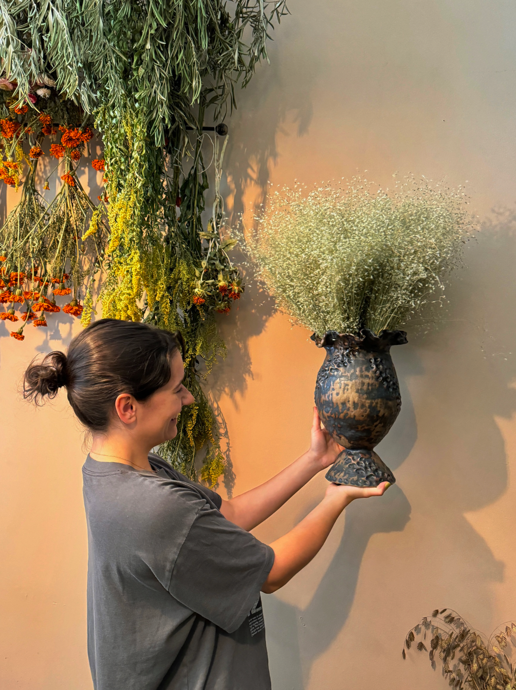 Large Black Handmade Ceramic Vase